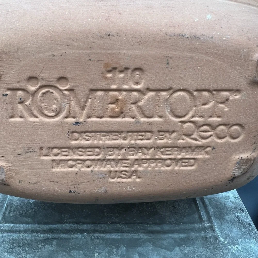 Vintage Romertopf 110 Clay Baker Roaster Terra Cotta Reco Fish Chicken Motif 12